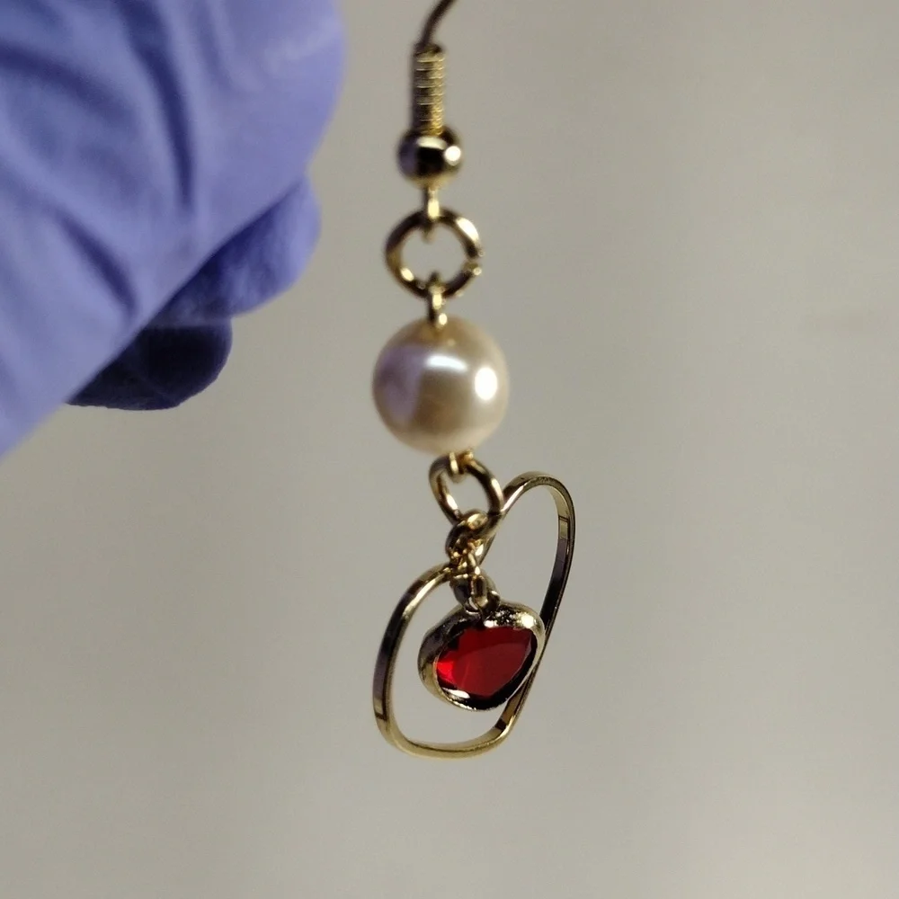 Women's  Gold Red Stone Heart Shape Beaded Earrings, 2.25-in Fashion Jewelry
